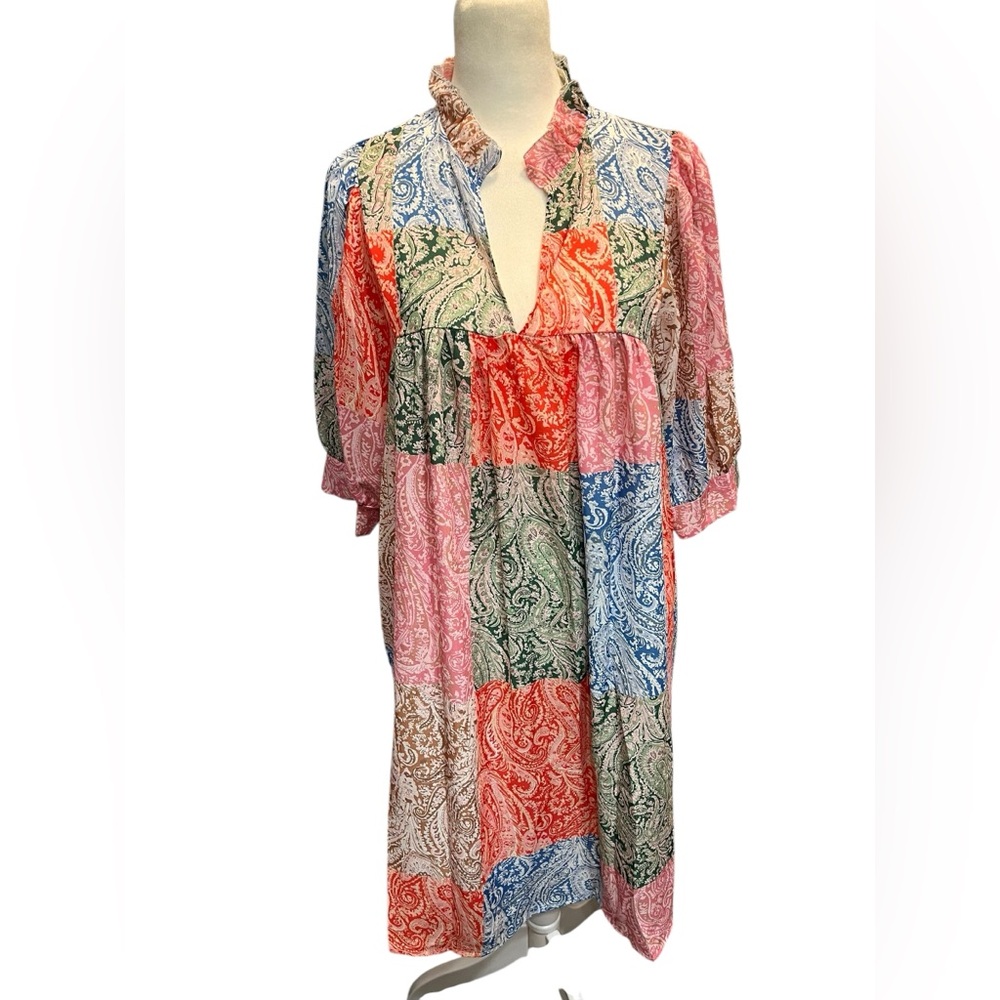 Multi Color Paisley Patchwork Print Dress - NWOT - Large